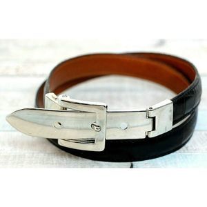 Joan & David CROCO BLACK GENUINE LEATHER 3/4” wide DRESS SKINNY WOMEN'S BELT XS